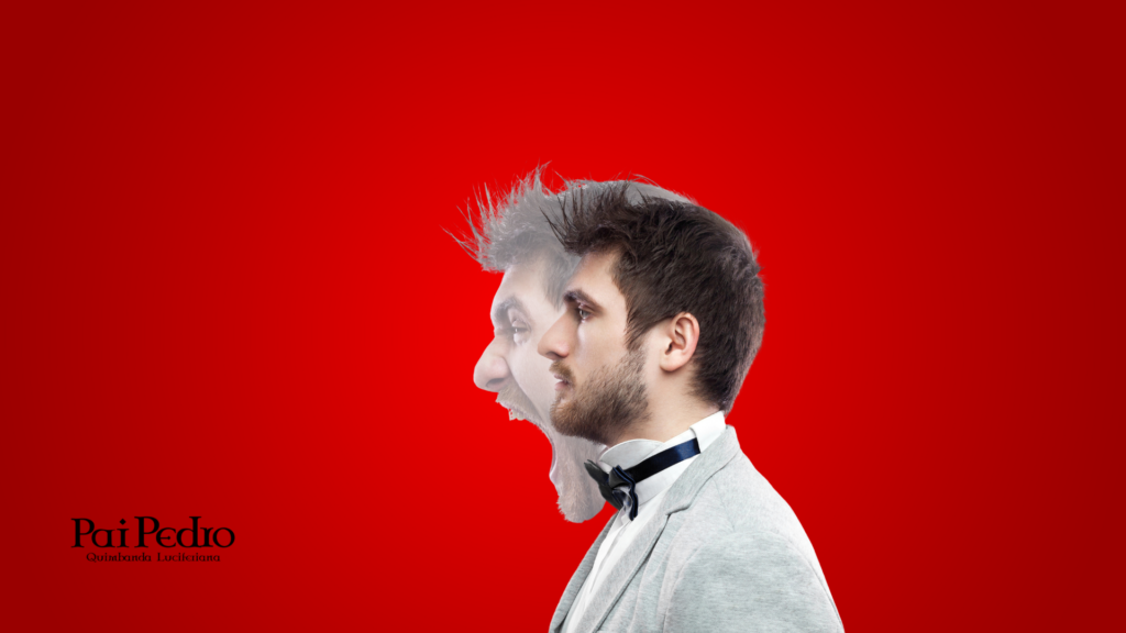 Como um narcisista termina um relacionamento? Representação visual da face dupla: charme aparente versus explosões de raiva e manipulação.